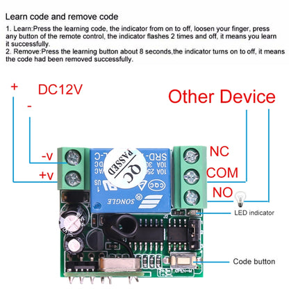 12V 10A RF รีโมทคอนโทรลไร้สายสวิตช์ 1CH รีเลย์ตัวรับสัญญาณ