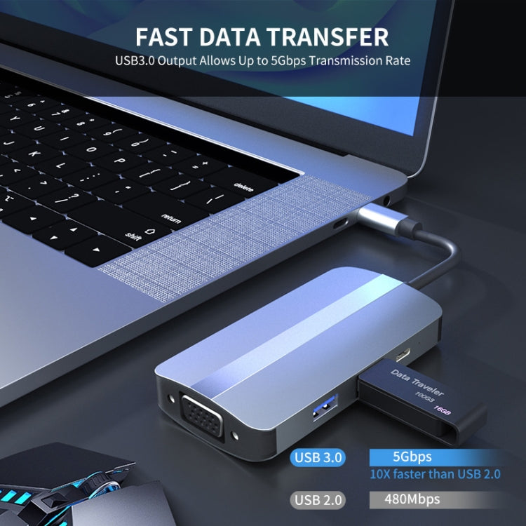 JUNSUNMAY 7 in 1 Type-C ถึง 4K HDMI + VGA + 3.5 มม. Audio Docking Station Adapter PD Quick Charge Hub, JSM-HUB016