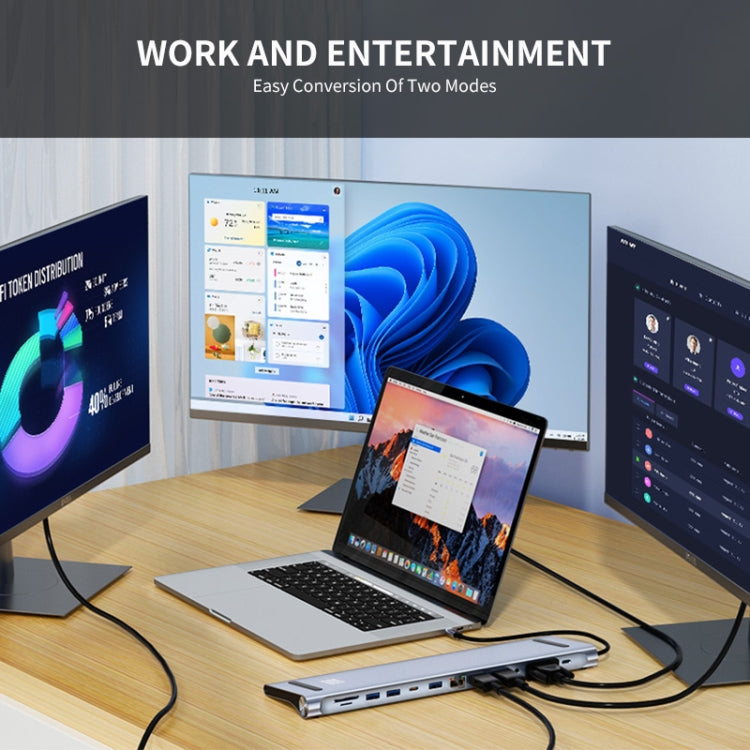 JUNSUNMAY 12 in 1 มัลติฟังก์ชั่น USB C Hub Docking Station อะแดปเตอร์ SD/TF Card Reader, JSM-HUB022