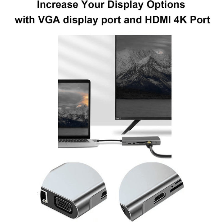 ฮับ USB C, อะแดปเตอร์ USB C 11 ใน 1 ดองเกิลพร้อม 4K HDMI, VGA, Type C PD, USB3.0, อีเธอร์เน็ต RJ45, เครื่องอ่านการ์ด SD/TF, ช่องรับสัญญาณเสียง 3.5 มม., แท่นวางที่เข้ากันได้กับ MacBook Pro/Air, ประเภท C อื่นๆอุปกรณ์แล็ปท็อป