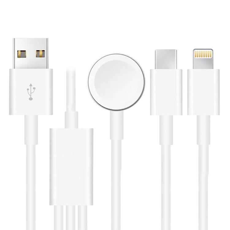 สำหรับ Apple Watch Series & iPhone & โทรศัพท์ที่มีพอร์ต Type-C 3 ใน 1 สายชาร์จ USB แม่เหล็ก 4 ฟุต/1.2 ม., DS-XB017