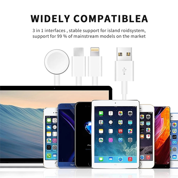 สำหรับ Apple Watch Series & iPhone & โทรศัพท์ที่มีพอร์ต Type-C 3 ใน 1 สายชาร์จ USB แม่เหล็ก 4 ฟุต/1.2 ม., DS-XB017