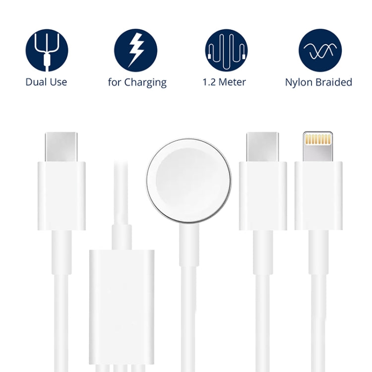 สำหรับ Apple Watch Series และโทรศัพท์ที่มีปลั๊ก Type-C แบบคู่ 3 ใน 1 สายชาร์จแม่เหล็ก USB 4 ฟุต/1.2 ม., DS-XB020