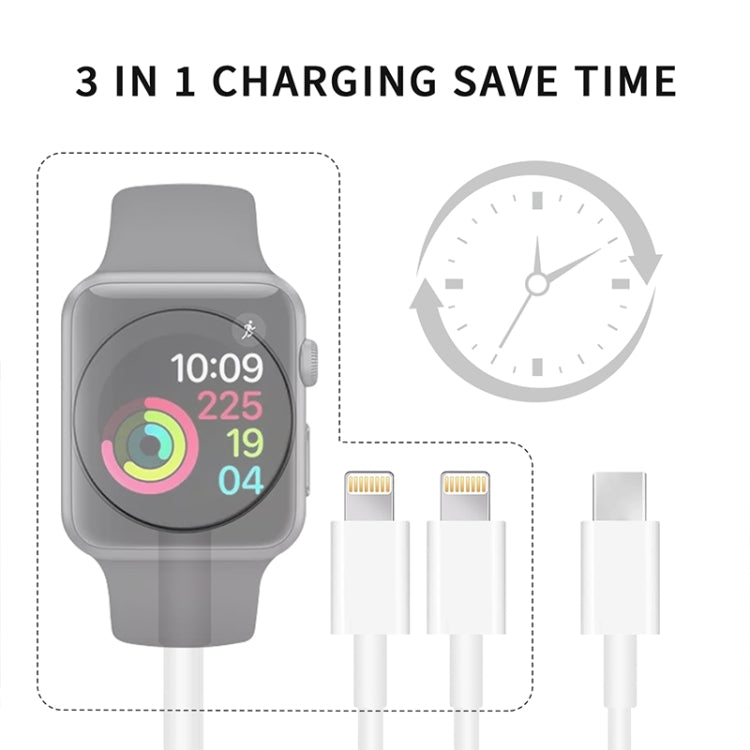 สำหรับ Apple Watch Series และ iPhone 3 in 1 Type-C สายชาร์จแม่เหล็ก 4 ฟุต/1.2 ม, DS-XB019