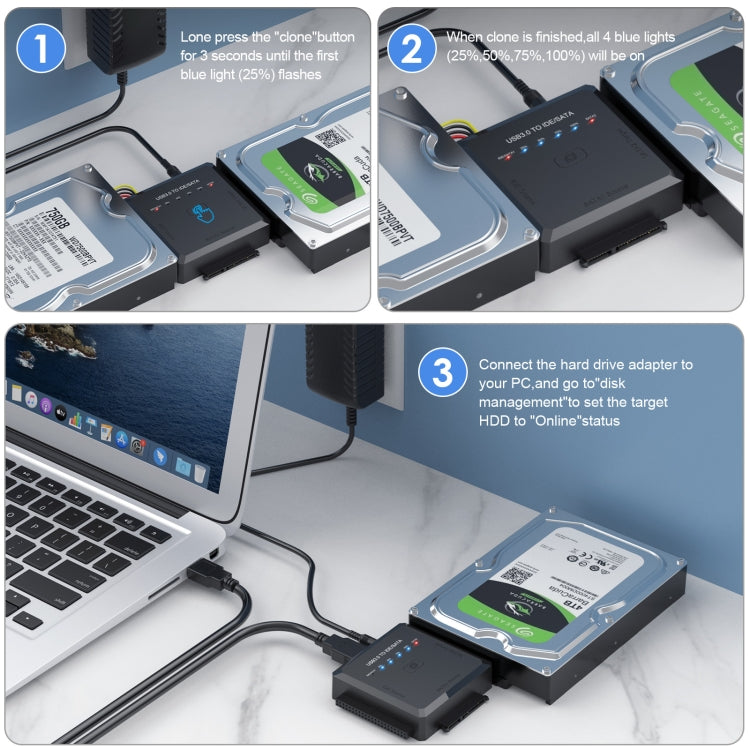 ตัวแปลงอะแดปเตอร์ฮาร์ดไดรฟ์ USB3.0 เป็น SATA หรือ IDE พร้อมฟังก์ชันโคลน