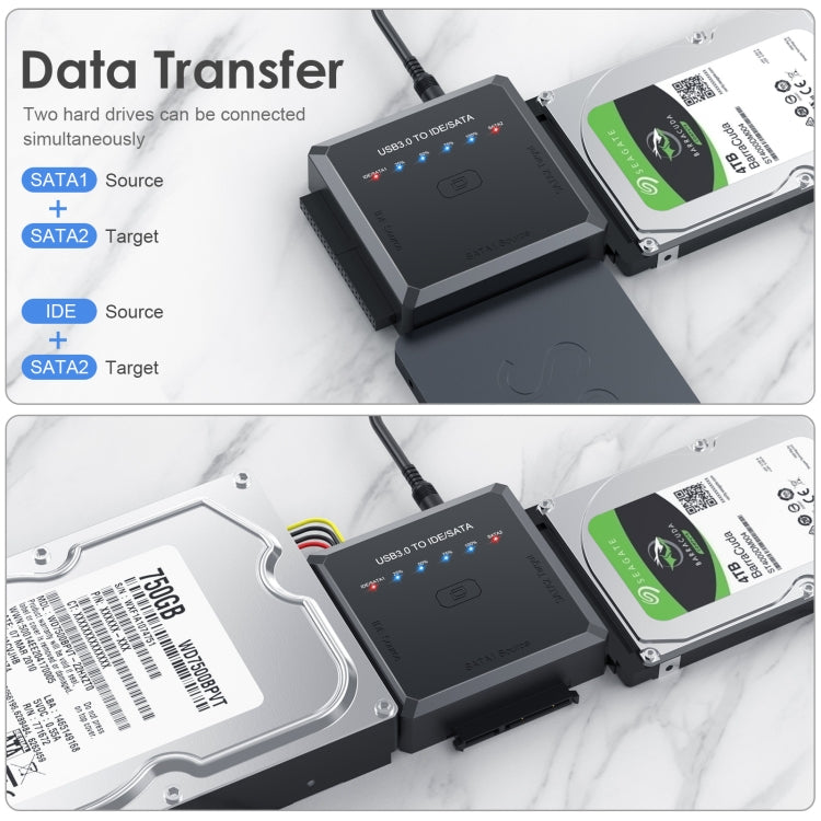 ตัวแปลงอะแดปเตอร์ฮาร์ดไดรฟ์ USB3.0 เป็น SATA หรือ IDE พร้อมฟังก์ชันโคลน