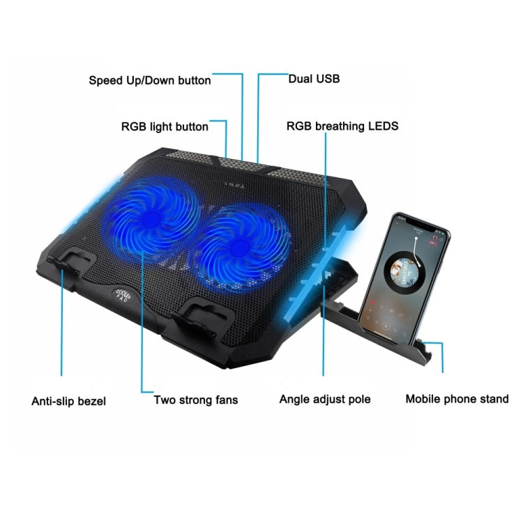 S900 พอร์ต USB คู่ปรับความสูงได้ RGB แล็ปท็อป Cooling Pad Stand, S900