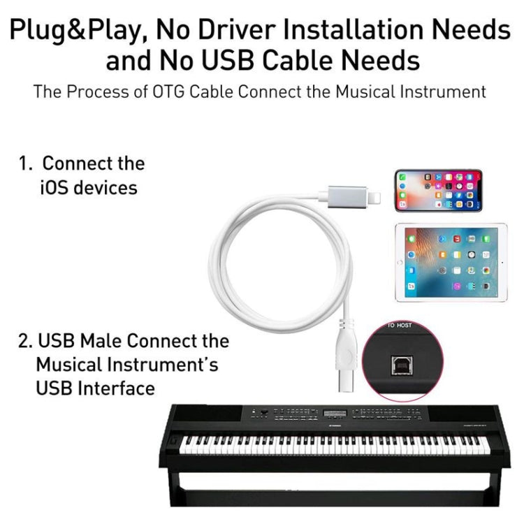 สาย MIDI ยาว 1 ม. 8 พินสำหรับ iPad / iPhone, 8 Pin