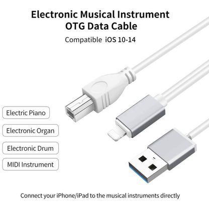 1m 8 Pin to USB + MIDI เครื่องดนตรีอิเล็กทรอนิกส์ & OTG และชาร์จสายเคเบิลมัลติฟังก์ชั่นเข้ากันได้กับ iOS 10-14, MIDI + OTG