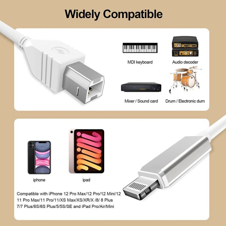 1m 8 Pin to USB + MIDI เครื่องดนตรีอิเล็กทรอนิกส์ & OTG และชาร์จสายเคเบิลมัลติฟังก์ชั่นเข้ากันได้กับ iOS 10-14, MIDI + OTG