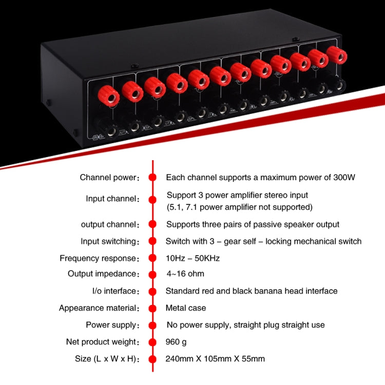 3 อินพุต 3 เอาต์พุตเพาเวอร์แอมป์และสวิตช์ลำโพง Speaker Switch Splitter Comparator, B036