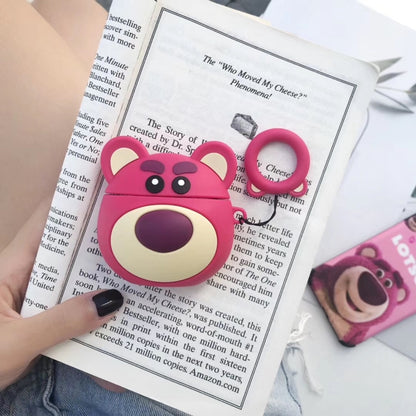 หมีสีแดง Airpods เคสบลูทูธหูฟังกล่องเก็บซิลิโคนแหวนเชือก Anti-Drop BAG