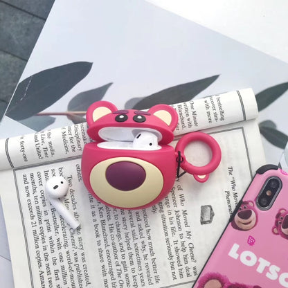 หมีสีแดง Airpods เคสบลูทูธหูฟังกล่องเก็บซิลิโคนแหวนเชือก Anti-Drop BAG