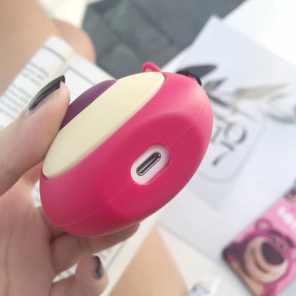 หมีสีแดง Airpods เคสบลูทูธหูฟังกล่องเก็บซิลิโคนแหวนเชือก Anti-Drop BAG