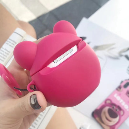 หมีสีแดง Airpods เคสบลูทูธหูฟังกล่องเก็บซิลิโคนแหวนเชือก Anti-Drop BAG