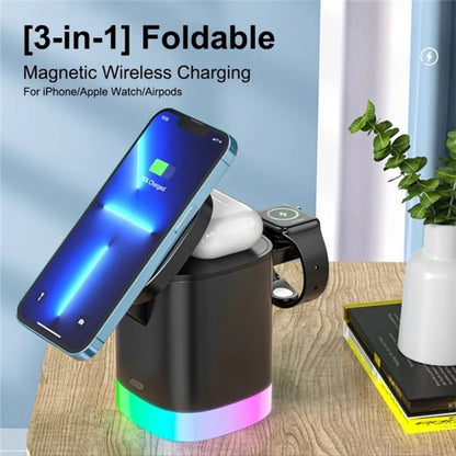 T15 3 in 1 Magnetic Magsafe Wireless Charger แท่นชาร์จแบบพับได้สำหรับ iPhone / iWatch / AirPods, T15