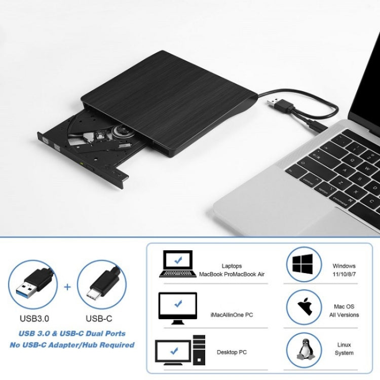 BT638 โน๊ตบุ๊คเดสก์ท็อปภายนอก USB 3.0 เครื่องเล่นซีดีพกพา CD-RW ออปติคัลไดรฟ์เขียน, BT638