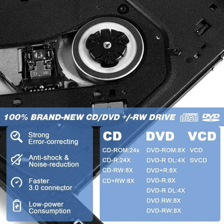 BT638 โน๊ตบุ๊คเดสก์ท็อปภายนอก USB 3.0 เครื่องเล่นซีดีพกพา CD-RW ออปติคัลไดรฟ์เขียน, BT638
