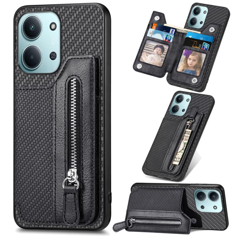 เคสโทรศัพท์กระเป๋าสตางค์ซิปพลิกแนวนอนคาร์บอนไฟเบอร์, For Redmi 15C 5G / 4G Glodal 171mm, For Xiaomi 15T, For Redmi K80 Pro / Poco F7 Ultra, For Redmi K80 / Poco F7 Pro, For Redmi Turbo 4, For Xiaomi Poco X7 Pro, For Redmi Note 12 5G                    ...