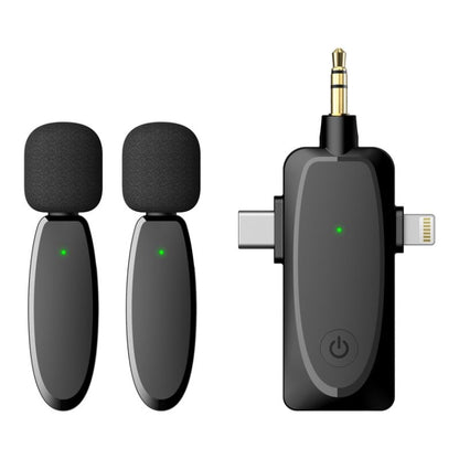 ไมโครโฟนไร้สายขนาดเล็ก 3 in 1 สำหรับ iPhone / Android / กล้องพร้อมฟังก์ชั่นลดเสียงรบกวน, One by Two