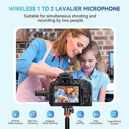 ไมโครโฟนไร้สายขนาดเล็ก 3 in 1 สำหรับ iPhone / Android / กล้องพร้อมฟังก์ชั่นลดเสียงรบกวน, One by Two