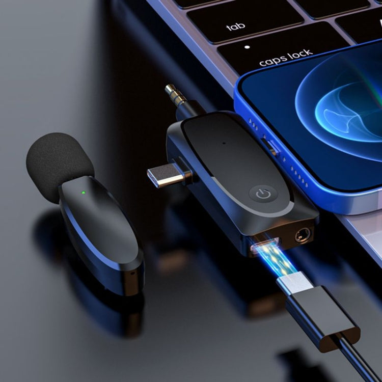 ไมโครโฟนไร้สายขนาดเล็ก 3 in 1 สำหรับ iPhone / Android / กล้องพร้อมฟังก์ชั่นลดเสียงรบกวน, One by Two