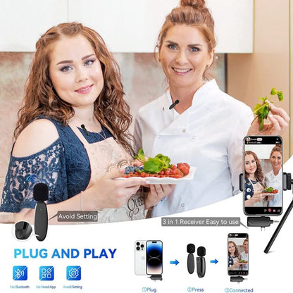 ไมโครโฟนไร้สายขนาดเล็ก 3 in 1 สำหรับ iPhone / Android / กล้องพร้อมฟังก์ชั่นลดเสียงรบกวน, One by Two
