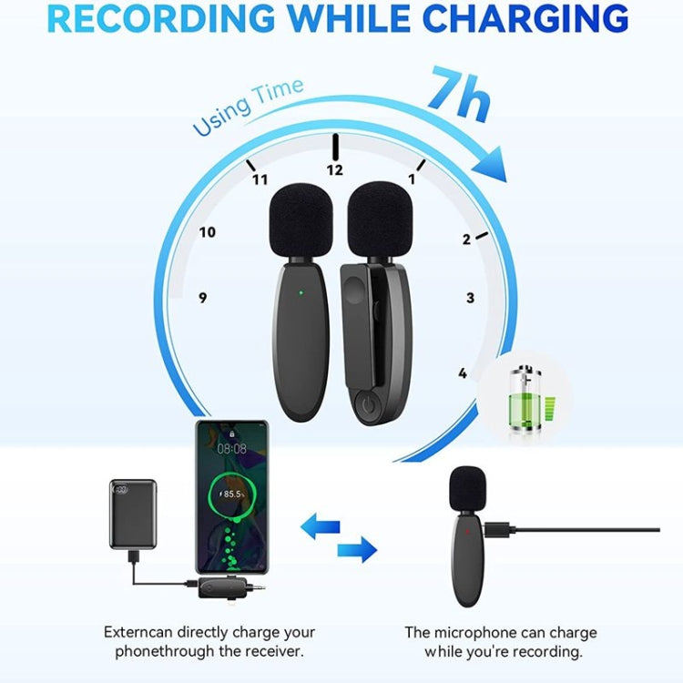 ไมโครโฟนไร้สายขนาดเล็ก 3 in 1 สำหรับ iPhone / Android / กล้องพร้อมฟังก์ชั่นลดเสียงรบกวน, One by Two
