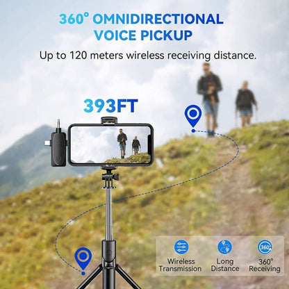ไมโครโฟนไร้สายขนาดเล็ก 3 in 1 สำหรับ iPhone / Android / กล้องพร้อมฟังก์ชั่นลดเสียงรบกวน, One by Two
