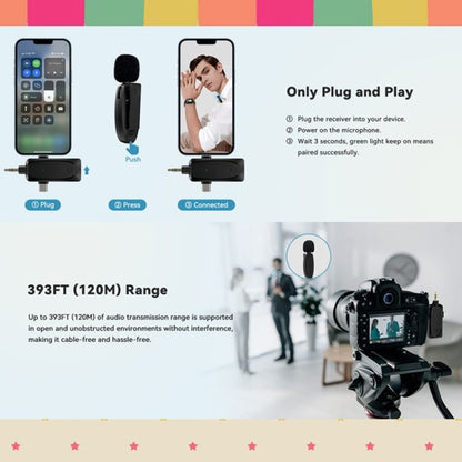 ไมโครโฟนไร้สายขนาดเล็ก 3 in 1 สำหรับ iPhone / Android / กล้องพร้อมฟังก์ชั่นลดเสียงรบกวน, One by Two