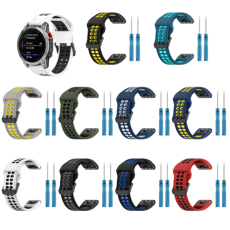 สายนาฬิกาซิลิโคนหัวกลับสองสี 22 มม, For Garmin Fenix 7 Sapphire Solar, For Garmin Fenix 6 Pro, For Garmin Fenix 5, For Garmin Fenix 5 Plus