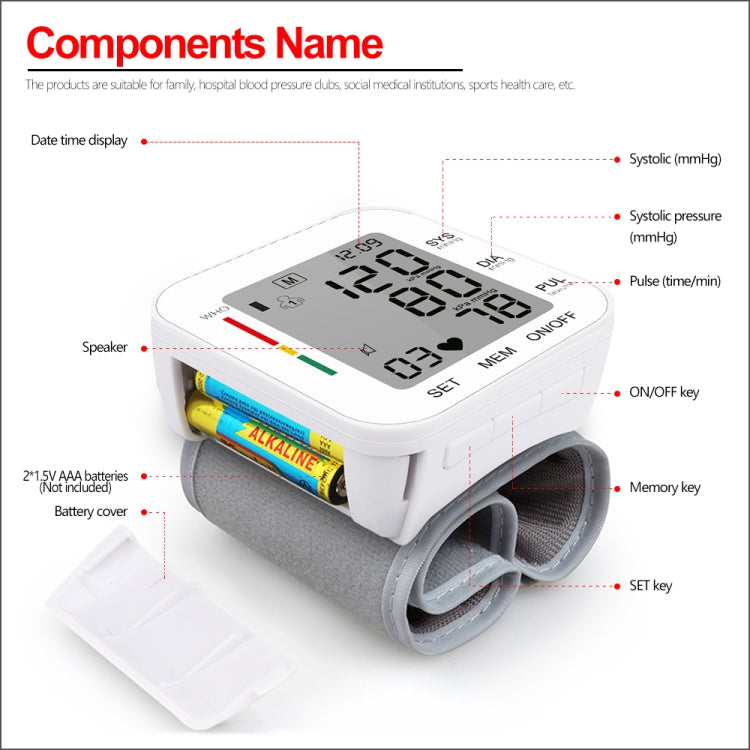 RZ204 เครื่องวัดความดันโลหิตแบบข้อมือแบบดิจิตอลอัตโนมัติ Heart Beat Light น้ำหนัก LCD นาฬิกาข้อมือดิจิตอลพร้อมเสียง