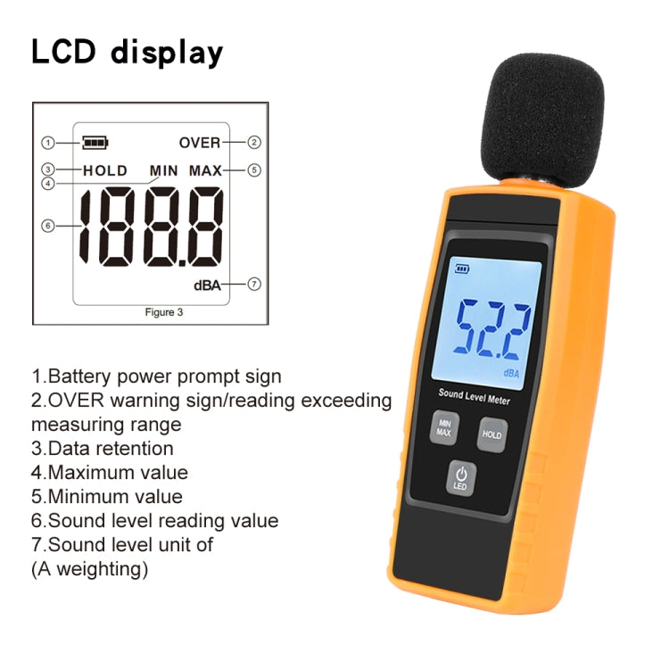 RZ1359 เครื่องวัดระดับเสียงดิจิตอล DB เมตรเครื่องทดสอบเสียงรบกวนในเดซิเบลหน้าจอ LCD, RZ1359