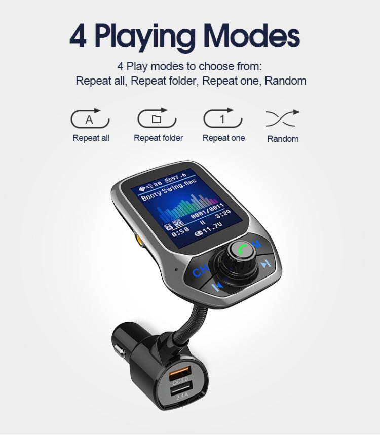 T43 รถบลูทูธ Mp3 มัลติฟังก์ชั่นหน้าจอสีขนาดใหญ่ QC3.0 บลูทูธรถชาร์จ Lossless รถเครื่องเล่นบลูทูธ, T43
