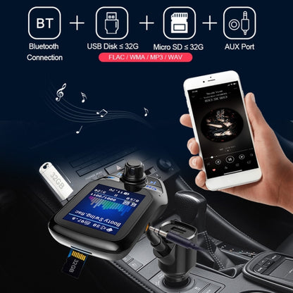 T43 รถบลูทูธ Mp3 มัลติฟังก์ชั่นหน้าจอสีขนาดใหญ่ QC3.0 บลูทูธรถชาร์จ Lossless รถเครื่องเล่นบลูทูธ, T43