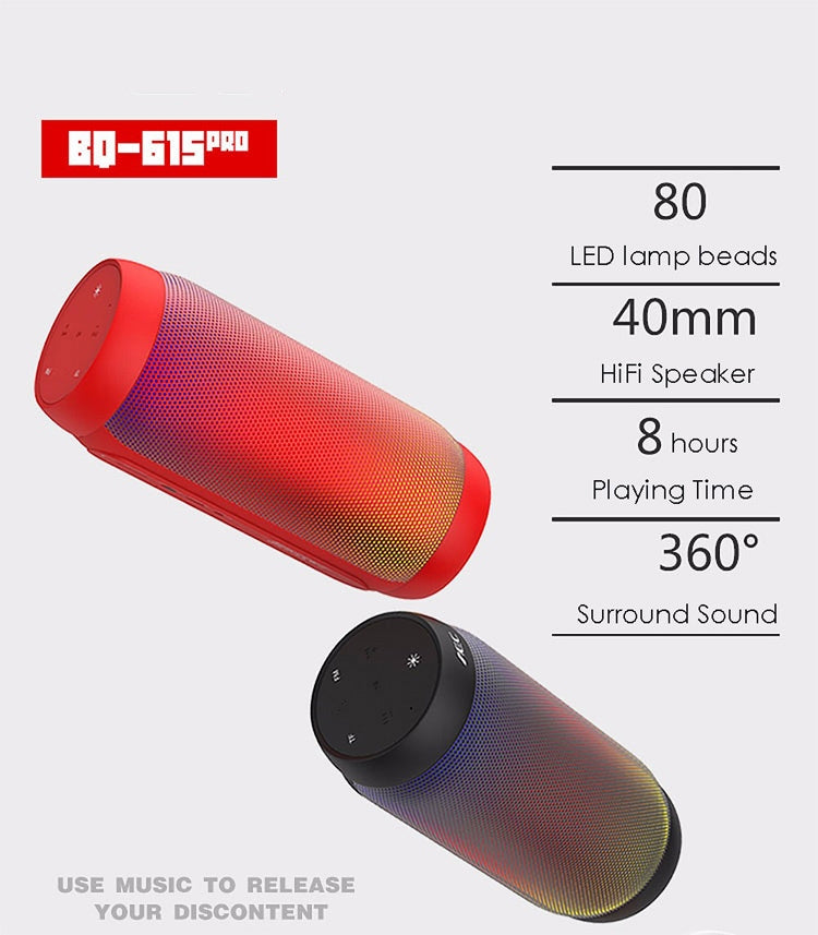 BQ615 PRO ลำโพงไฮไฟสเตอริโอไร้สาย LED หลากสีสัน รวมบลูทูธ + เครื่องเล่นการ์ด TF + วิทยุ FM + AUX + NFC, BQ615 PRO