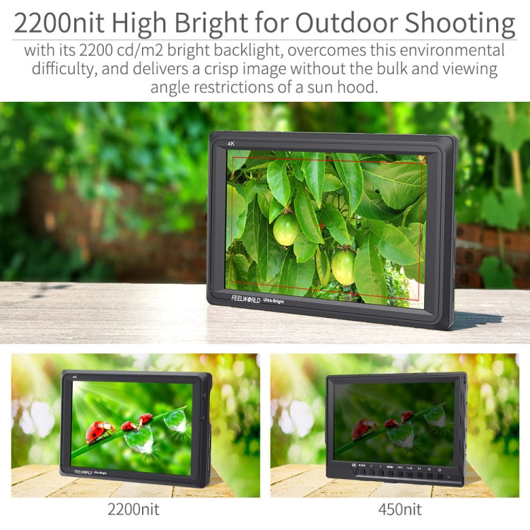 FEELWORLD FW279 7 นิ้ว Ultra Bright 2200nit บนกล้อง DSLR Monitor Full HD 1920x1200 4K อินพุต HDMI เอาต์พุตความสว่างสูงสำหรับ DSLR Stablizer, FW279