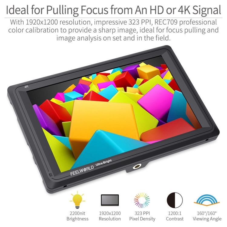 FEELWORLD FW279 7 นิ้ว Ultra Bright 2200nit บนกล้อง DSLR Monitor Full HD 1920x1200 4K อินพุต HDMI เอาต์พุตความสว่างสูงสำหรับ DSLR Stablizer, FW279