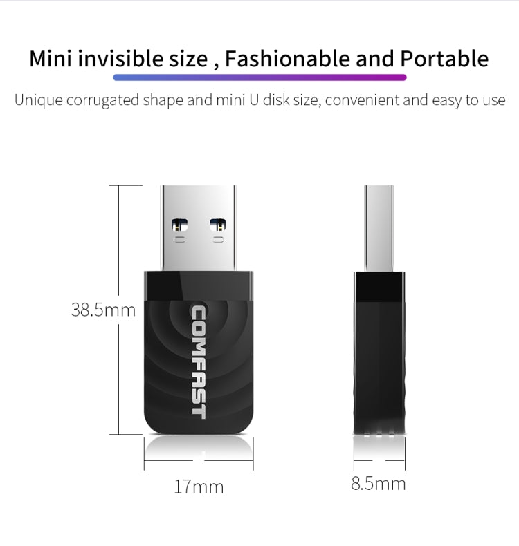 COMFAST CF-812AC USB WiFi Adapter-1300 Mbps USB แบบไร้สาย WiFi, CF-812AC