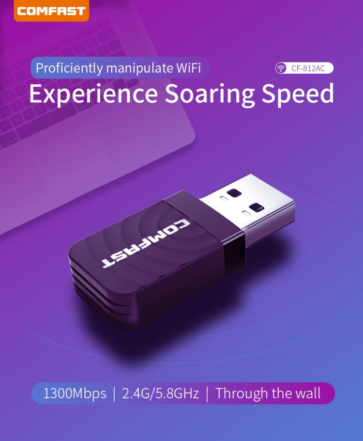 COMFAST CF-812AC USB WiFi Adapter-1300 Mbps USB แบบไร้สาย WiFi, CF-812AC