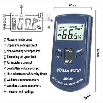MD920 เครื่องวัดความชื้นไม้พื้นผิวผนัง, MD920