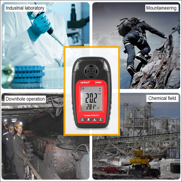 WINTACT WT8821 เครื่องตรวจจับออกซิเจน เซ็นเซอร์ก๊าซออกซิเจนอิสระคำเตือนเครื่องตรวจจับสัญญาณเตือนพิษที่มีความไวสูง, WT8821