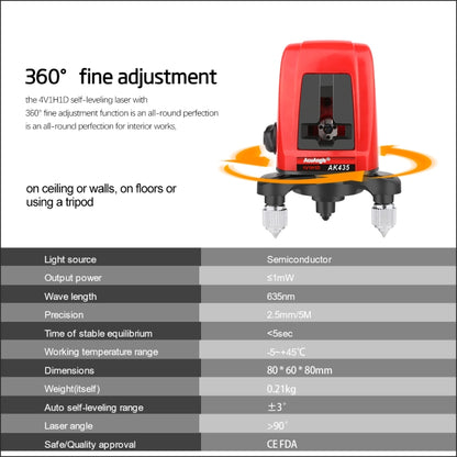 AK435 ระดับเลเซอร์ 3D Self Leveling 2 เส้นเลเซอร์แนวนอนแนวตั้งเลเซอร์ระดับ 360 ขาตั้งกล้องมินิเลเซอร์ระดับ