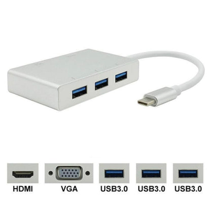 USB C ถึง HDMI VGA USB Hub Adapter 5 in 1 USB 3.1 Converter สำหรับแล็ปท็อปสำหรับ MacBook, chromeBook Pixel, Huawei MateBook, HDMI+VGA+3xUSB3.0 to Type-C