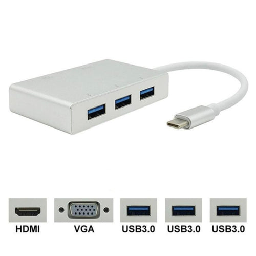USB C ถึง HDMI VGA USB Hub Adapter 5 in 1 USB 3.1 Converter สำหรับแล็ปท็อปสำหรับ MacBook, chromeBook Pixel, Huawei MateBook, HDMI+VGA+3xUSB3.0 to Type-C