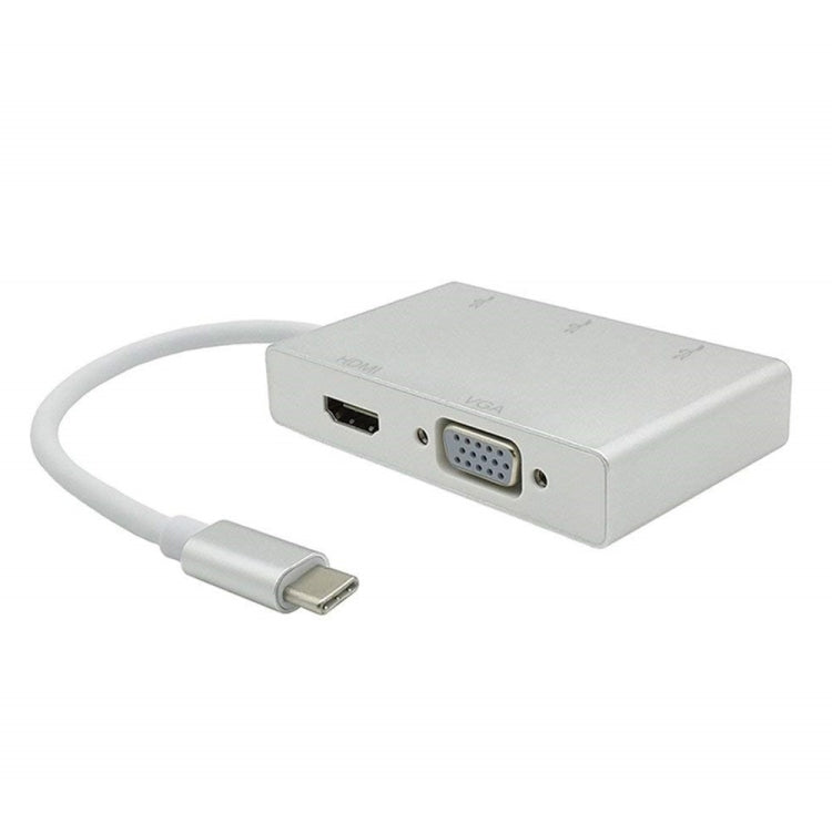 USB C ถึง HDMI VGA USB Hub Adapter 5 in 1 USB 3.1 Converter สำหรับแล็ปท็อปสำหรับ MacBook, chromeBook Pixel, Huawei MateBook, HDMI+VGA+3xUSB3.0 to Type-C