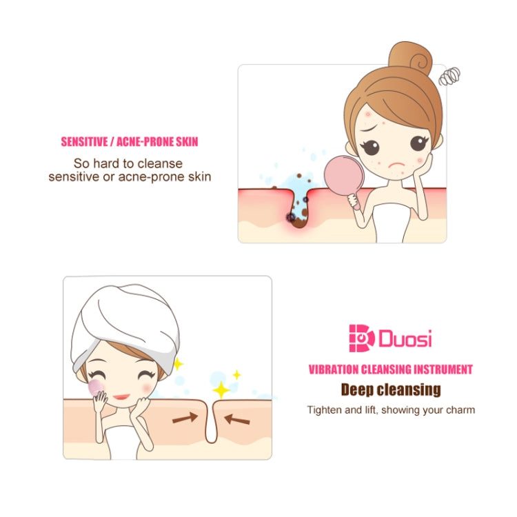 Duosi 2in1 แปรงทำความสะอาดผิวหน้าไฟฟ้ากันน้ำทำความสะอาดผิวหน้าเครื่องนวดซิลิโคนการสั่นสะเทือน Scrubber Pore CLEAR Blackhead Remover