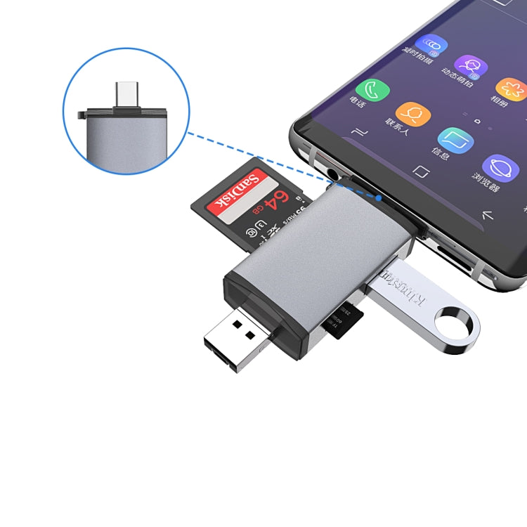 เครื่องอ่านการ์ด Type-C + USB + Micro USB OTG