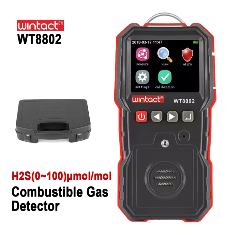 WINTACT WT8802 ไฮโดรเจนซัลไฟด์ Monitor Professional เซ็นเซอร์ก๊าซแบบชาร์จไฟได้ดิจิตอลที่มีความไวสูงเสียง-แสงการสั่นสะเทือนนาฬิกาปลุก H2S เครื่องตรวจจับ