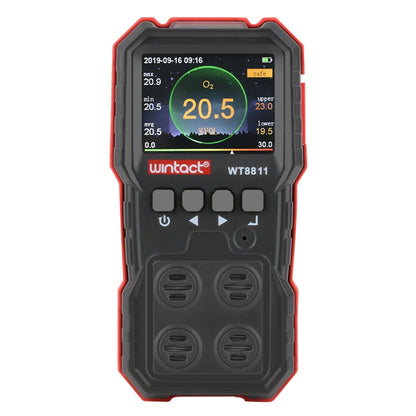 WINTACT WT8811 Compoud Gas Monitor จอแสดงผล LCD มัลติฟังก์ชั่นแบบชาร์จไฟได้ 4 in1 เชื้อเพลิง O2 H2S CO Gas Sensor เสียง - light การสั่นสะเทือนนาฬิกาปลุก